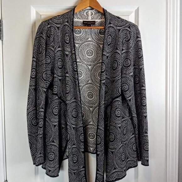 Dana Buchman Geometric Print Cotton Knit Tie Waist Cardigan - Picture 3 of 7